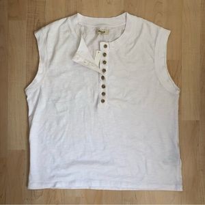 Madewell Garment Dyed Henley Muscle Tee Small White